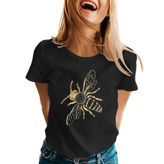 Generic Womens T Shirt Cute Bee Floral Letters Print Tops Summer Tshirts Short Sleeve Crewneck Ladies Girls Slouch Blouse (Black, XXL)