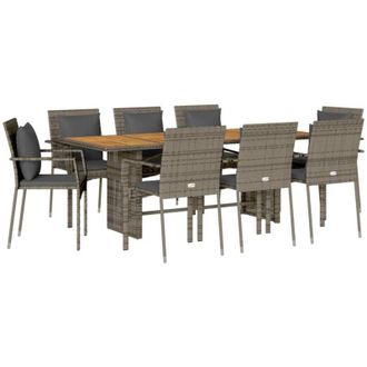vidaXL Set Comedor Jard&iacute;n 7 Pzas Y Cojines Rat&aacute;n Sint&eacute;tico Gris Vidaxl