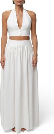 JLUXLABEL Haven Halter Crop Top & Maxi Skirt Set in Ivory at Nordstrom, Size Large