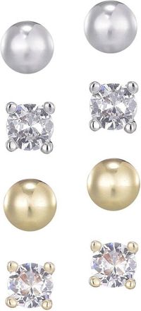 Adornia Adornia 14K Plated Ball & Solitaire Stud Set Earrings