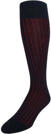 Trafalgar Store Valentino Vertical Stripe Over the Calf Mercerized Cotton Sock in Black With Red Stripes at Nordstrom