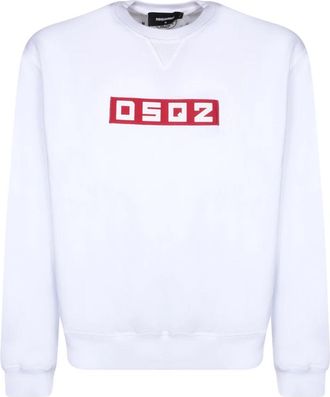 Dsquared2 Logo Print Katoenen Sweatshirt Ronde Hals Lange Mouwen - Heren - Sweatshirts - Wit - S - Katoen - Hoodies & sweatvesten