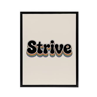 Artery8 Strive Colourful Retro Rainbow Font Typography Framed Canvas Art Print in Beige | Size: W24 x H32
