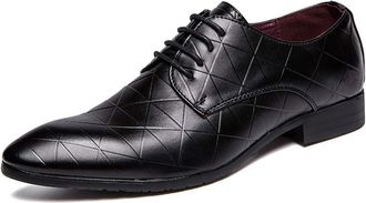 Generic Shoes Dress Oxford for Men Lace Up Plaid Burnished Toe Derby Shoes Vegan Leather Block Heel Resistant Non Slip Anti-Slip Low Top Wedding(Black,5.5 UK)