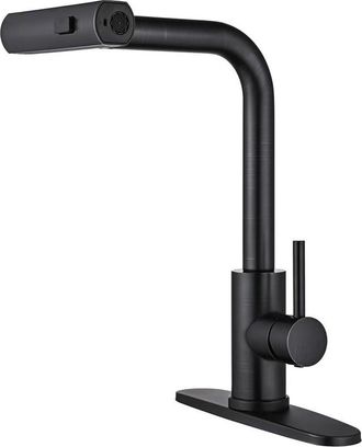 OEM 1 Grifo De Cocina, Cabezal Rociador Extra&iacute;ble Con 3 Tipos De Rociado, Ca&ntilde;o Giratorio De 360&deg;, Acero Inoxidable Negro, Fregadero