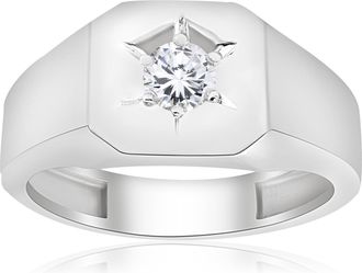 Pompeii3 Mens 1/6ct Diamond Solitaire High Polished Wedding Ring 10k White Gold