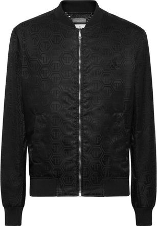 Philipp Plein Jassen, Heren, Zwart, L, Nylon, Nylon Bomber Jacquard Monogram