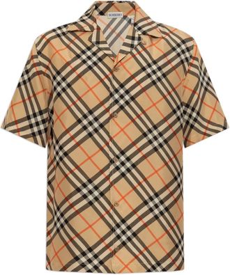 Burberry Shirt met ruitpatroon - Heren - Korte mouwen Overhemden - Beige - L - Overhemden