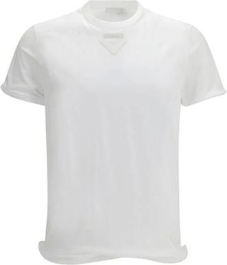 Prada T-Shirts, male, White, Size: S Cotton Crew Neck T-Shirt