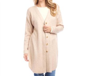 Karen Kane Laken Long Sleeve Shirttail Cardigan In Oatmeal