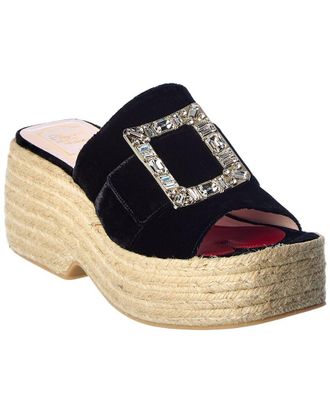 Roger Vivier Strass Buckle Velvet Espadrille Sandal