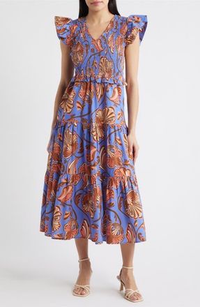 Vince Camuto Smocked Bodice Tiered Maxi Dress in Pry at Nordstrom, Size 10