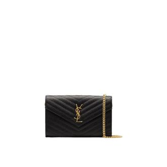 Saint Laurent Womens Monogram Grain De Poudre Bag - Black Leather - One Size