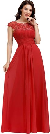 Ever-pretty Bridesmaid Dresses Womens Lacey Neckline Open Back Ruched Style Autumn Dresses Red 12UK