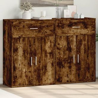 vidaXL Vidaxl - Aparadores 2 Uds Madera De Ingenier&iacute;a Roble Ahumado 60x30x84 Cm
