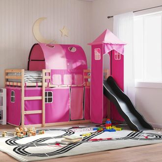 Berkfield Home Bunk Bed without Mattress with Slide & Curtains Pink 80x200 cm