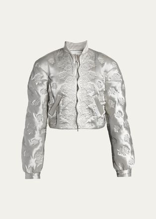 Alexander McQueen Rose Quilted Satin Crop Bomber Jacket