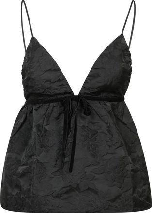Ganni Botanical Jacquard Strap Top - Dames - Tops zonder mouwen - Zwart - L - Tops