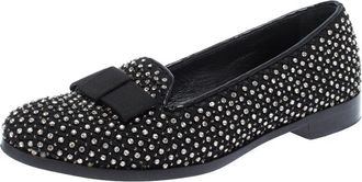 Sergio Rossi Black Crystal Embellished Fabric Bow Detail Flat Loafers
