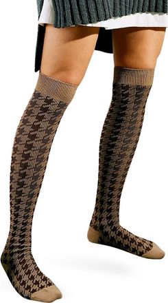 High Heel Jungle Houndstooth Knee Socks in Tan at Nordstrom