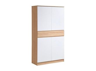 Vente-Unique Mueble zapatero con 4 puertas y 1 caj&oacute;n - Blanco y Natural - COVIANA