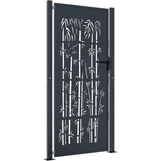vidaXL Puerta De Jard&iacute;n Acero Gris Antracita Dise&ntilde;o Bamb&uacute; 105x205 Cm Vidaxl