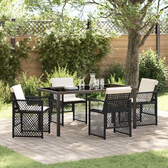 Berkfield Home 5 Piece Garden Dining Set with Cushions Black Poly Rattan