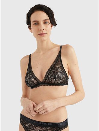 Tommy Hilfiger Womens Lace Triangle Bralette - Black - XXL