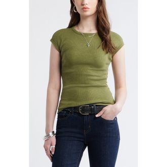 Treasure & Bond Cap Sleeve Stretch Cotton & Modal Rib T-Shirt in Olive Capulet at Nordstrom, Size Xx-Small