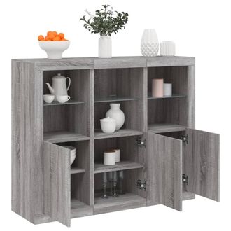 vidaXL Vidaxl - Aparador Con Luz Led 3 Pzas Madera De Ingenier&iacute;a Gris Sonoma