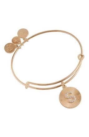 Alex and Ani Pave Starburst Texture Initial Bangle Bracelet in Gold - S at Nordstrom
