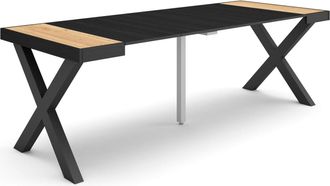 Skraut Home Mesa Consola Extensible, Mesa Comedor Plegable, 220, Para 10 Comensales, Patas Madera Maciza, Estilo Moderno, Roble Y Negro - Skraut Home