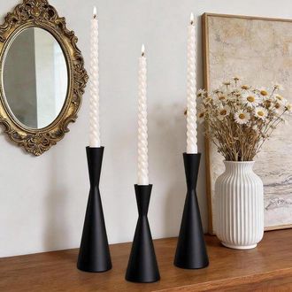 OEM Juego De Candelabros De Metal - Portavelas - Decoraci&oacute;n De Mesa - Juego De Tres - Negro