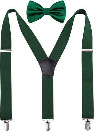 Alizeal Mens Y-Back Adjustable Suspender and Bowtie Set, Dark Green