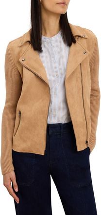 Nic+Zoe Mixed Media Moto Jacket in Caramel at Nordstrom, Size Xx-Large