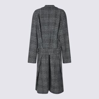 Balenciaga Womens Wool Plaid Coat Gray