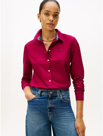 Tommy Hilfiger Womens Regular Fit Stretch Oxford Shirt - Pink - L