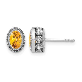 Diamond2Deal 14k White Gold Oval Citrine and Diamond Stud Earrings