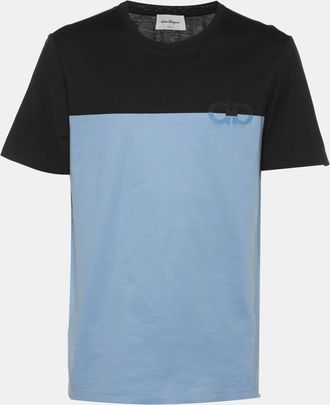 Ferragamo Black/blue Logo Embroidered T-Shirt