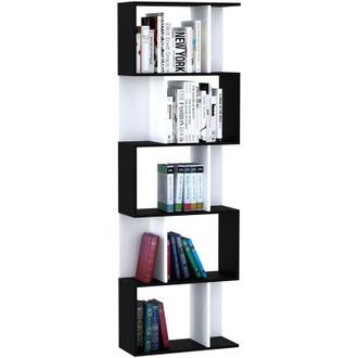 HOMCOM Homcom - Estanter&iacute;a Librer&iacute;a De 5 Niveles Estanter&iacute;a De Madera Estanter&iacute;a Para Libros En Forma De S Sise&ntilde;o Moderno 60x24x184,5 Cm Blanco Y Negro