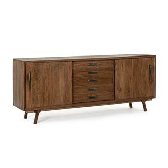 Hellin Credenza sherman Con Struttura E Gambe In Legno Mango, Mobile In Stile Vintage -2 Ante - 5 Cassetti