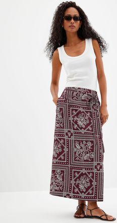 Contemporaine Womens Merlot ceramic-print wrap skirt
