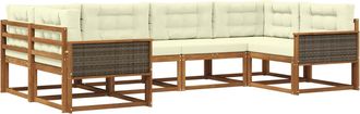 vidaXL Conjunto De Sof&aacute;s De Exterior 6 Uds. Natural Y Crema Vidaxl