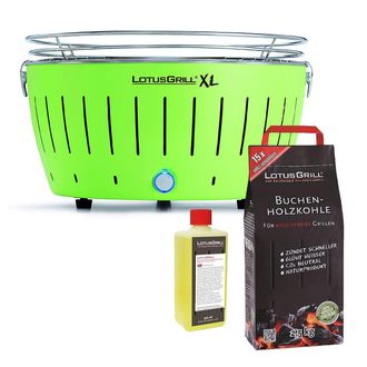 Lotus Grill Barbacoa Verde Xl Con Pilas Y Cable De Alimentaci&oacute;n Usb + 2,5kg De Carb&oacute;n De Haya + Gel Combustible 500ml -parrilla Lotus