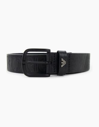 Emporio Armani Mens Emporio Armani Leather Belt With Embossed Lettering Black - Size: 110