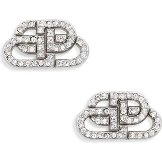 Balenciaga Crystal Interlocking BB Stud Earrings in Silver/Crystal at Nordstrom