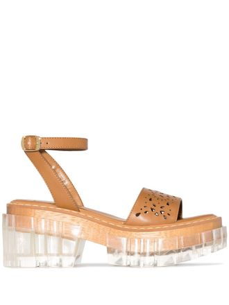 Stella McCartney Emilie perforated-detail platform sandals - women - Rubber/Polyurethane Resin/Polyurethane - 38 - Brown
