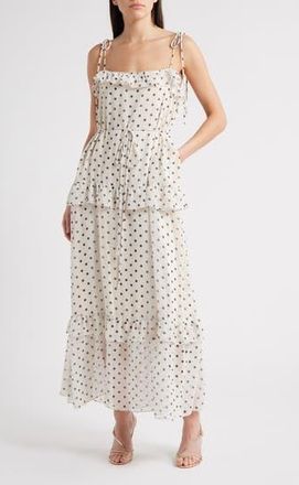 Julia Jordan Polka Dot Tiered Maxi Dress in White/Blac at Nordstrom Rack, Size X-Small