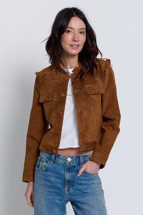 Central Park West Odessa Girly Suede Jacket in Saddle at Nordstrom, Size X-Small