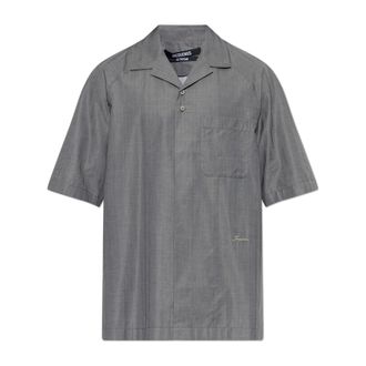 Jacquemus Short Sleeve Shirts, male, Gray, Size: XL Herringbone Pattern Shirt
